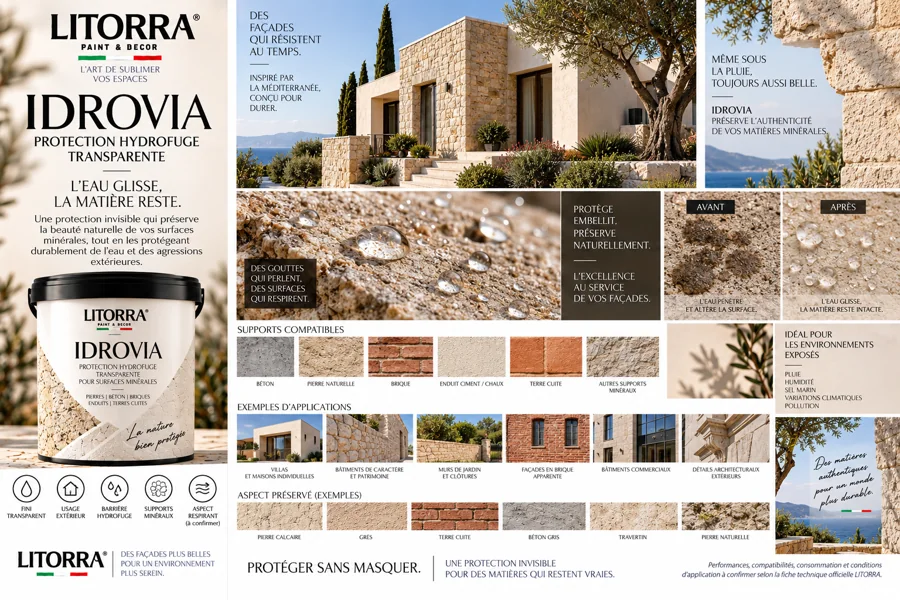 Planche IDROVIA : ambiances, lieux, palette de couleurs et finitions