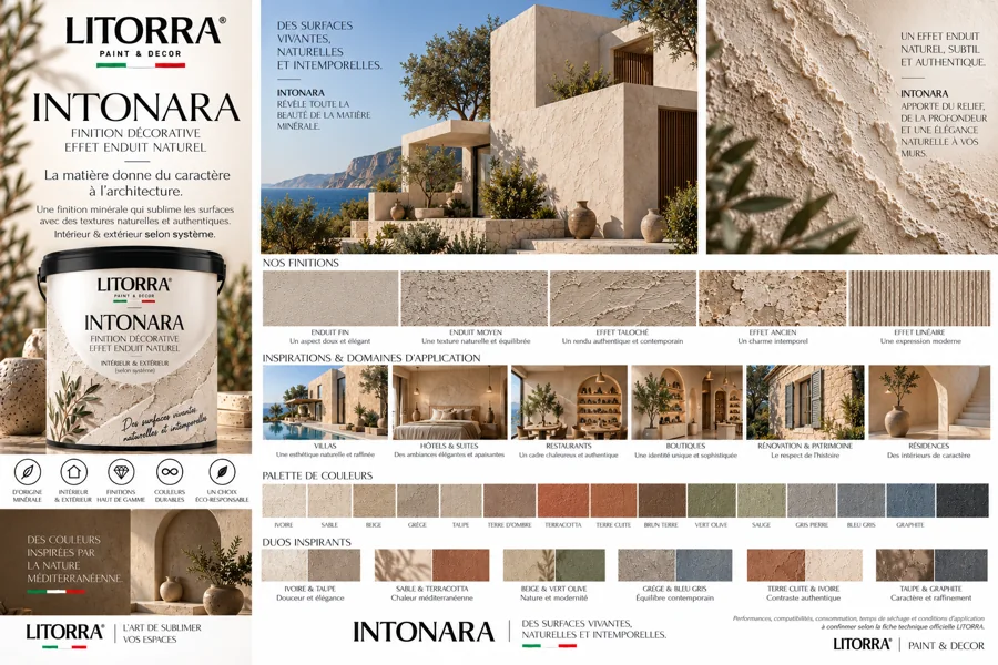 Planche INTONARA : ambiances, lieux, palette de couleurs et finitions