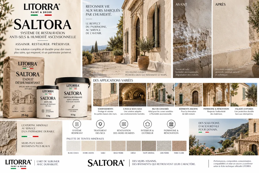 Planche SALTORA : ambiances, lieux, palette de couleurs et finitions