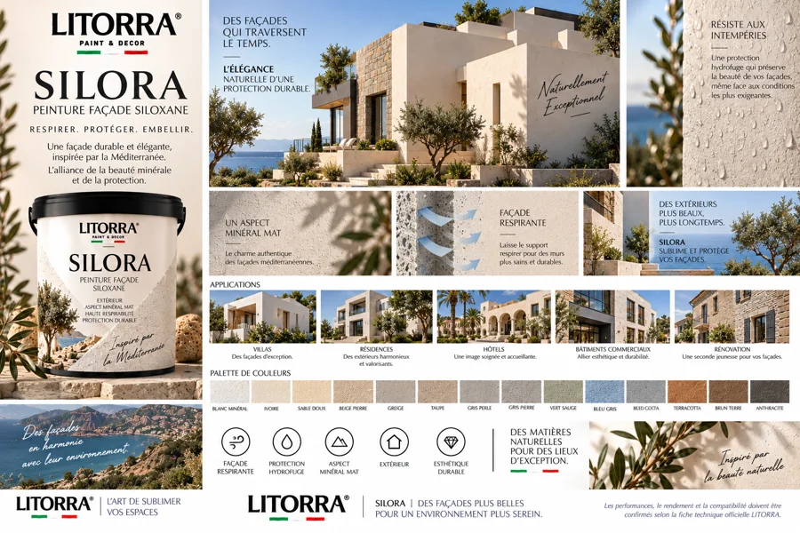 Planche SILORA : ambiances, lieux, palette de couleurs et finitions