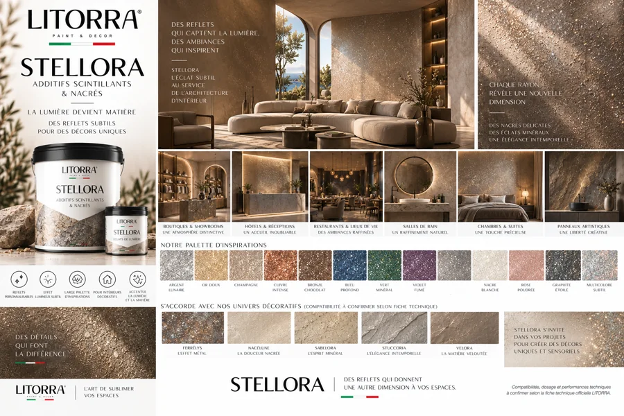 Planche STELLORA : ambiances, lieux, palette de couleurs et finitions