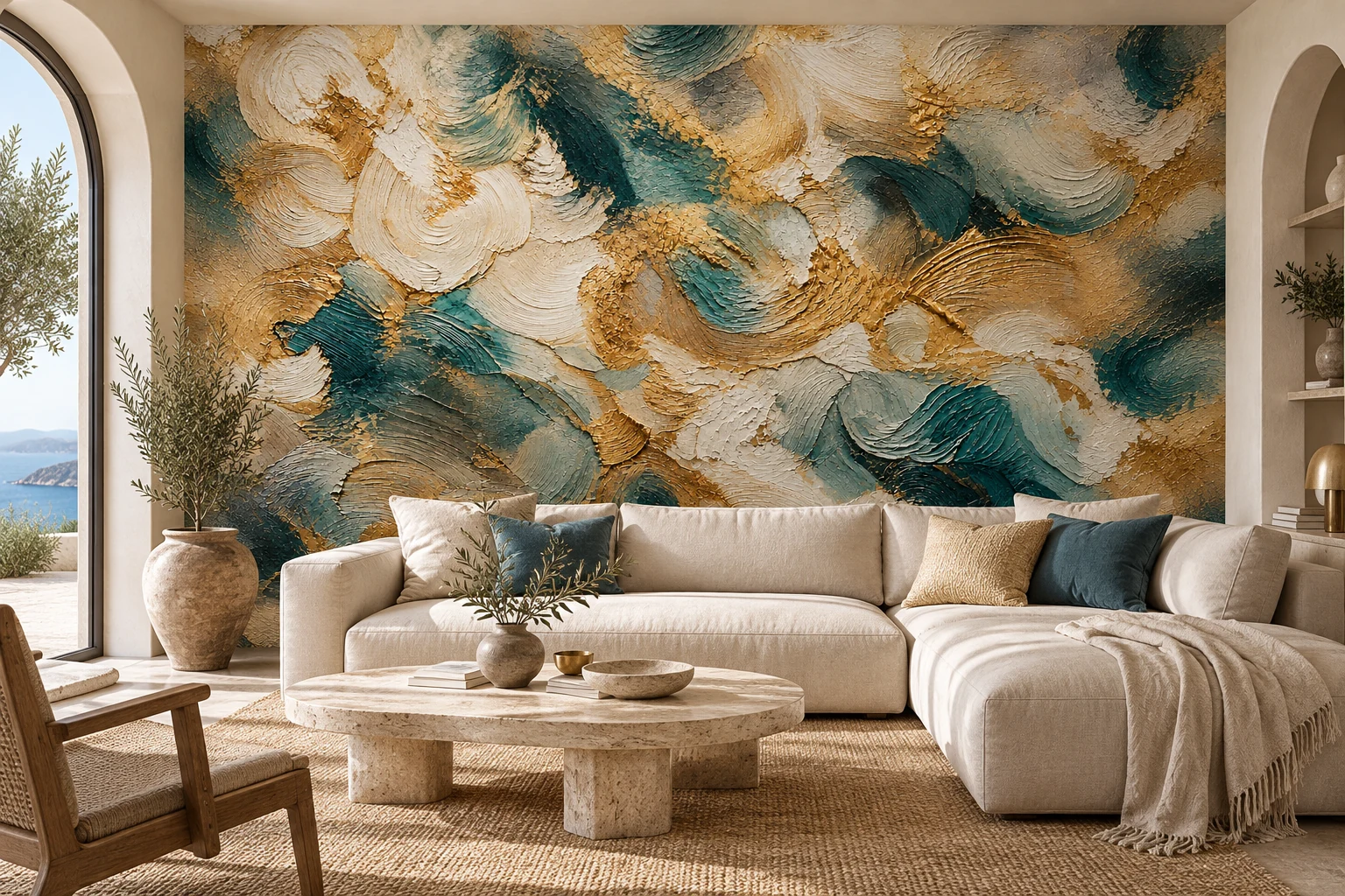 JOSER · Turquoise, Ivoire & Or · Séjour · Mur décoratif