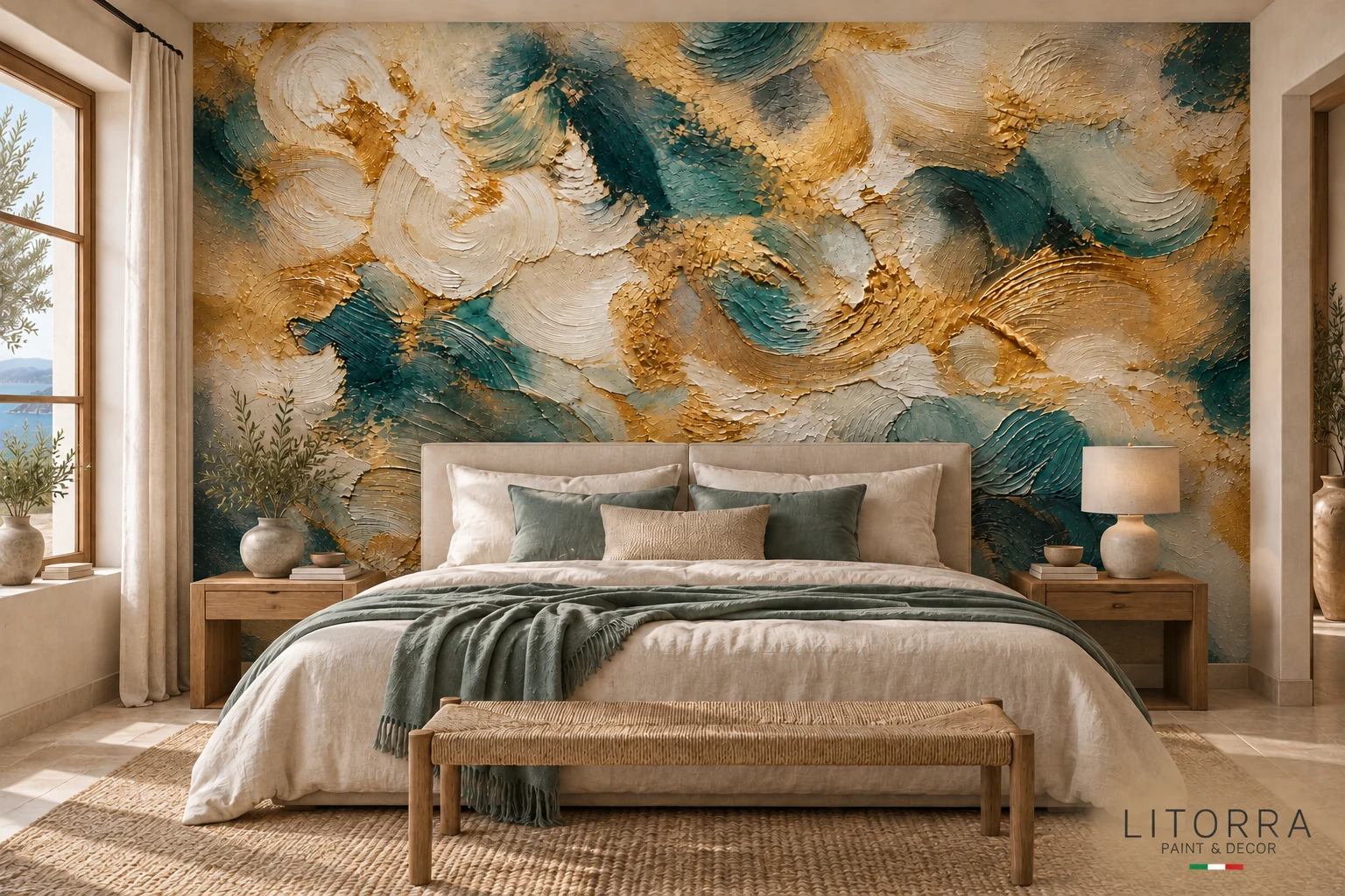 JOSER · Turquoise, Ivoire & Or · Chambre · Tête de lit