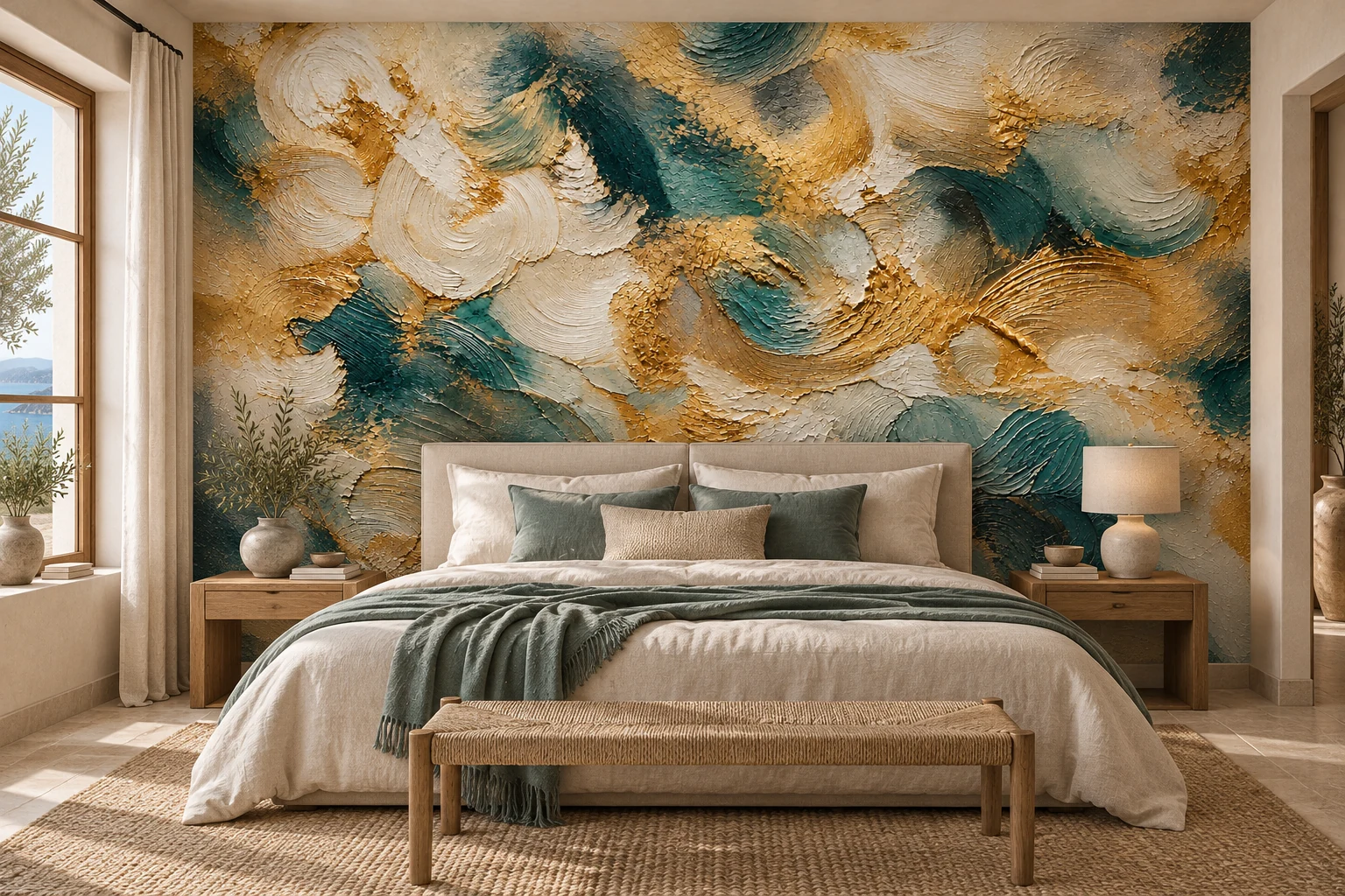 JOSER · Turquoise, Ivoire & Or · Chambre · Tête de lit