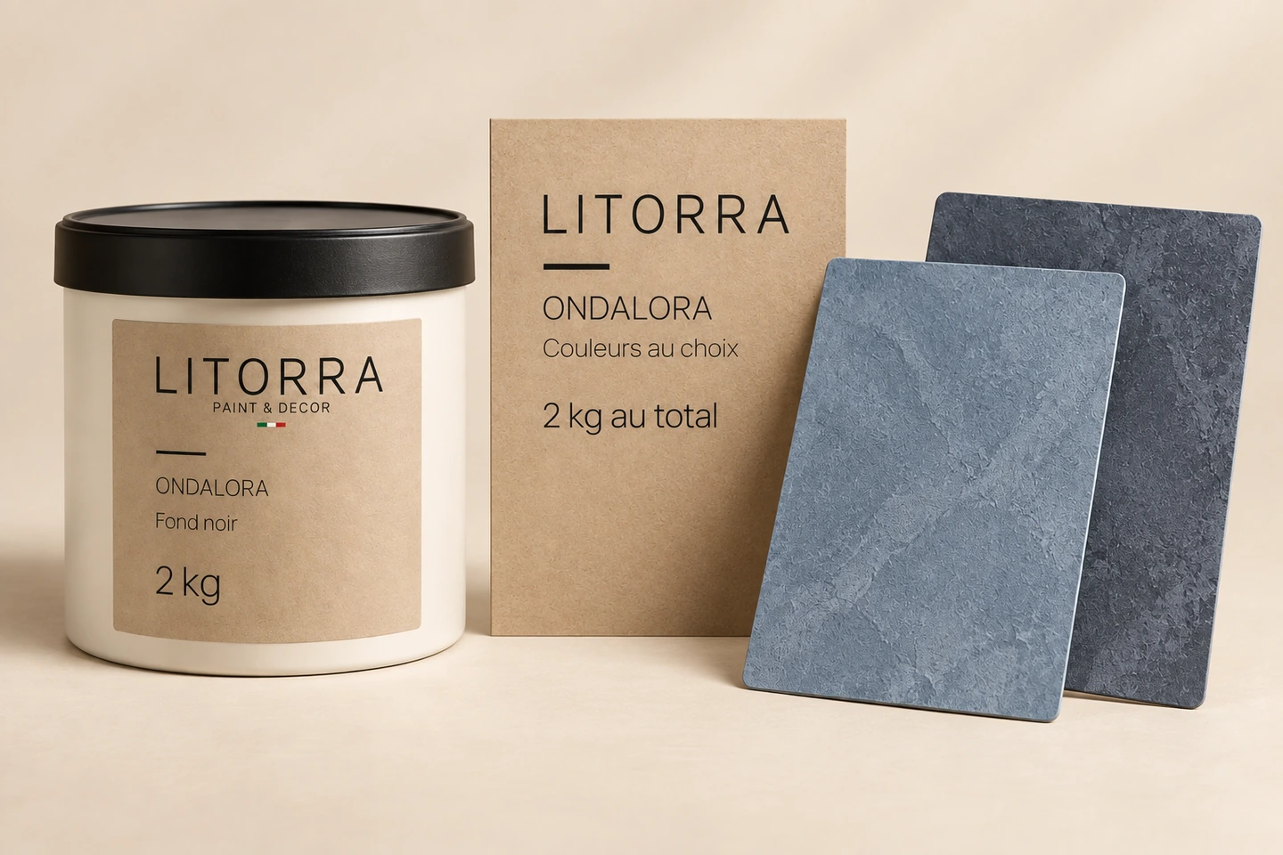 ONDALORA: fond noir 2 kg et présentation de la sélection de couleurs, 2 kg au total.