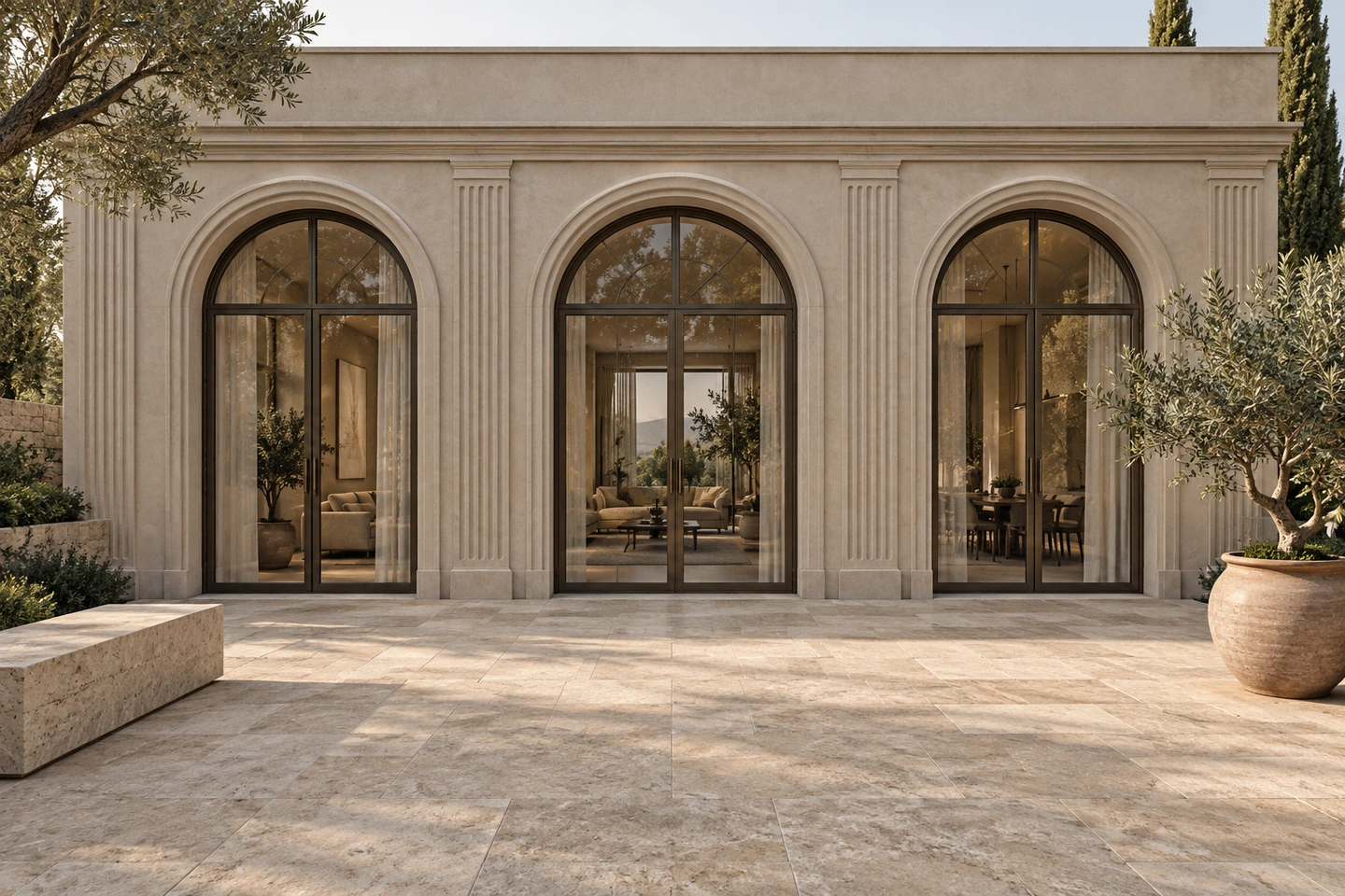 ROMA ARCADE — patio grège — vue d’ensemble extérieure.