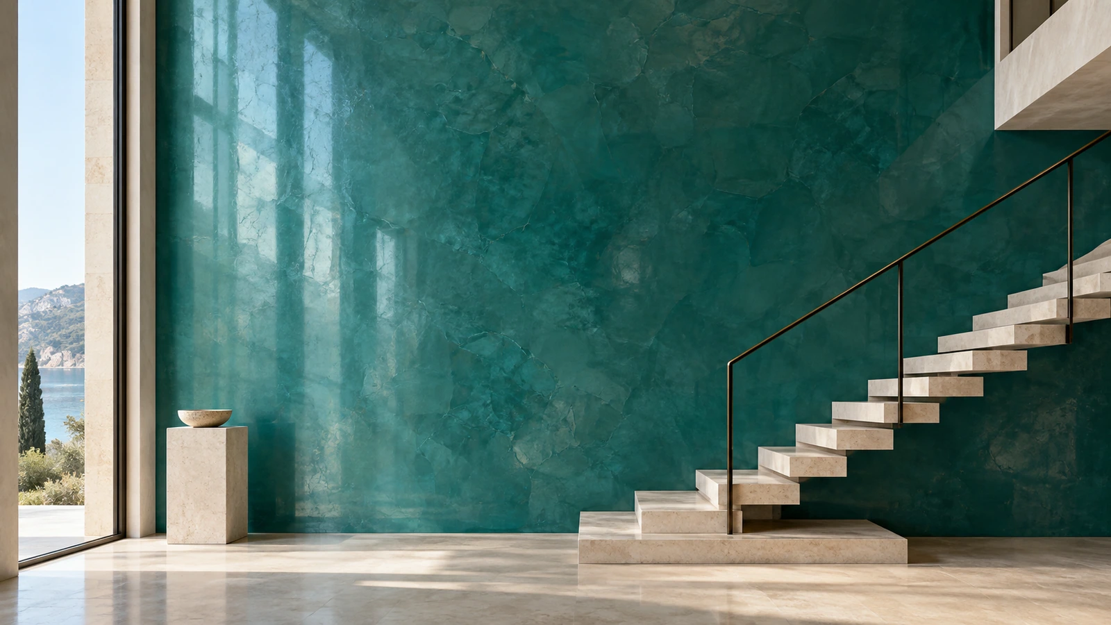 STUCCORIA, jade turquoise poli: vue de hall d'escalier.
