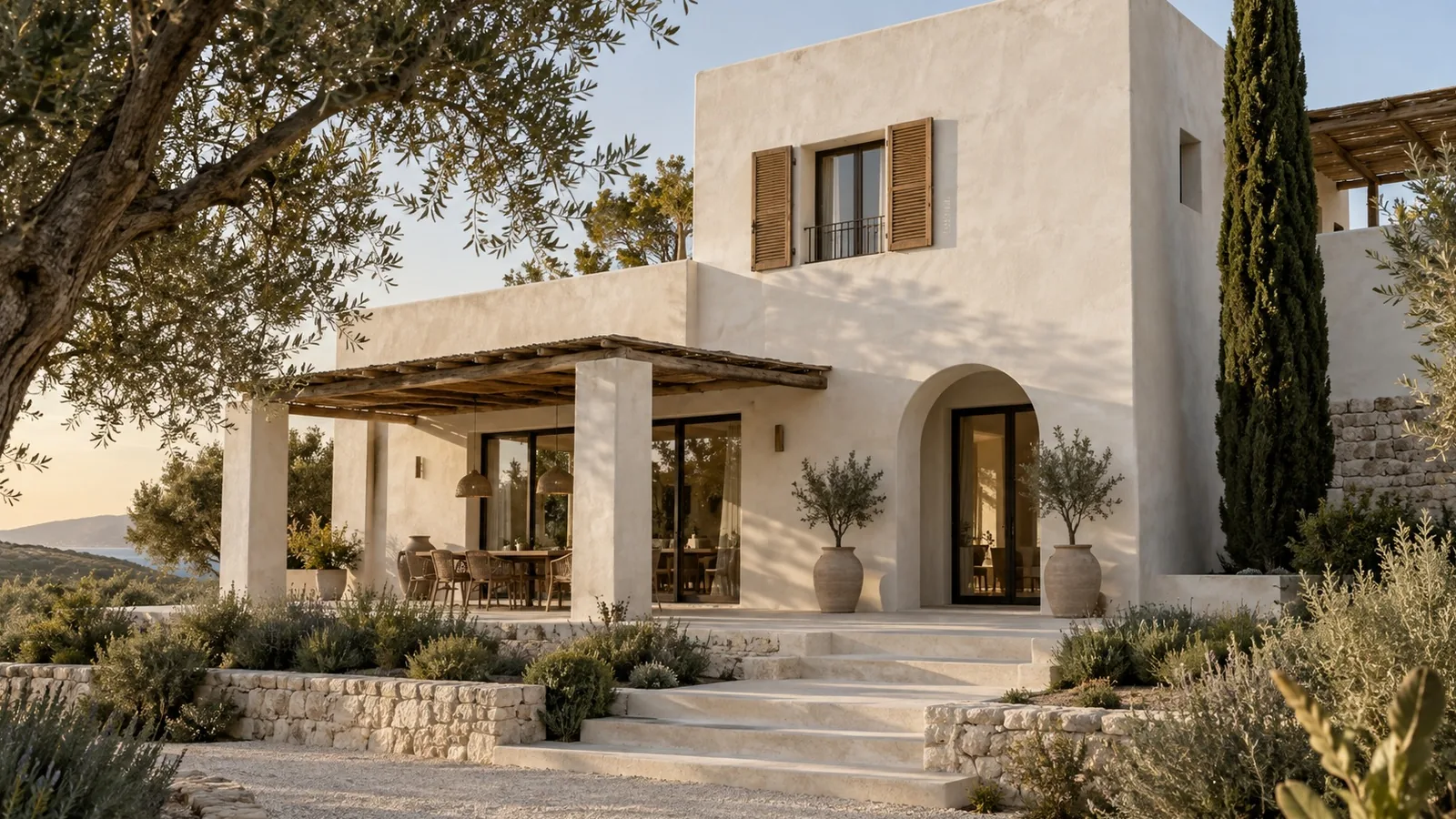 CALCELIA · Blanc minéral, Maison méditerranéenne en lumière de fin d’après-midi