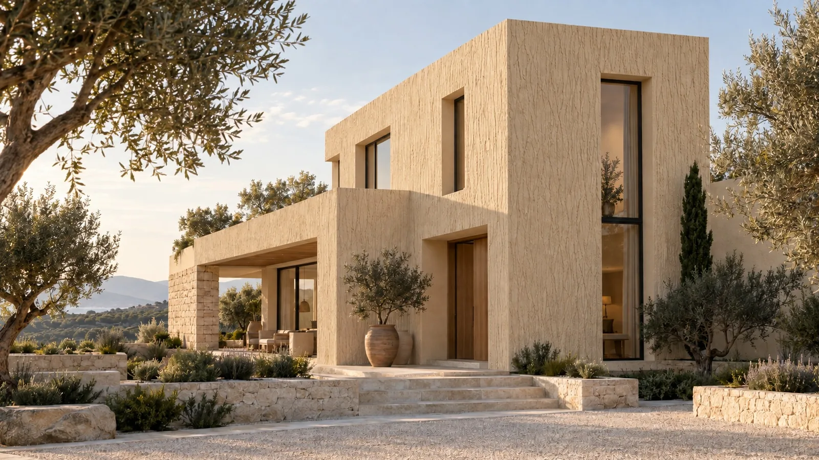 CORTEXA · Sable, Maison méditerranéenne en lumière de fin d’après-midi