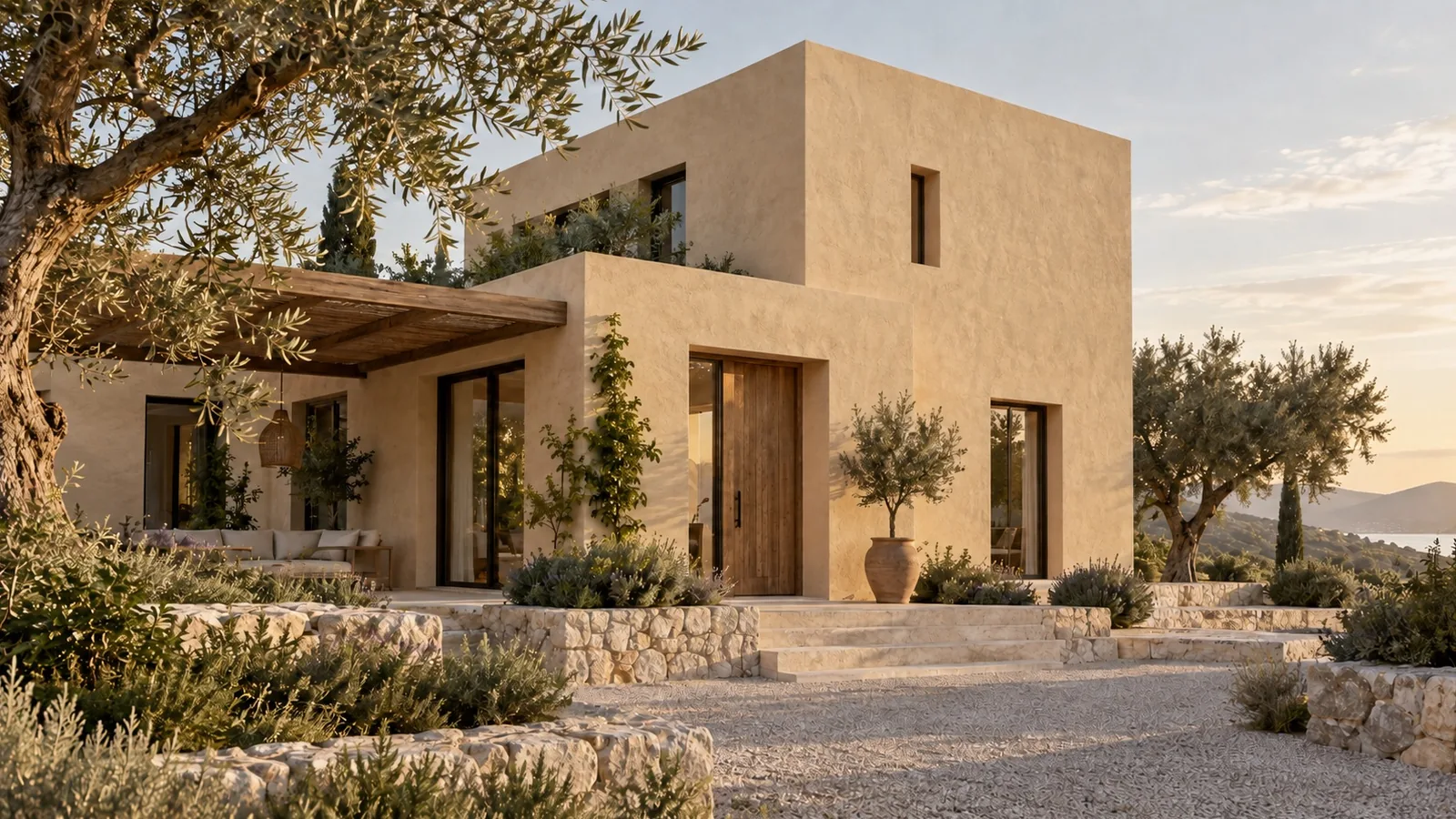 INTONARA · Sable, Maison méditerranéenne en lumière de fin d’après-midi
