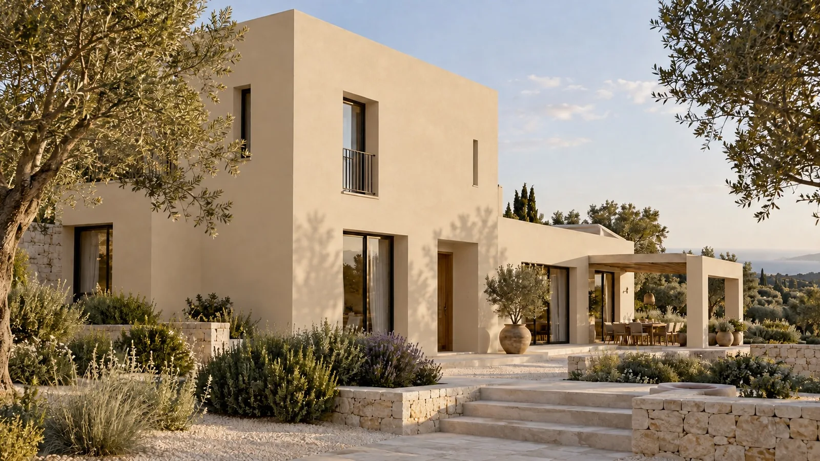LISCORA · Sable, Maison méditerranéenne en lumière de fin d’après-midi