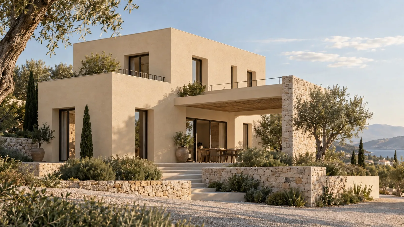 MICRORA · Sable, Maison méditerranéenne en lumière de fin d’après-midi
