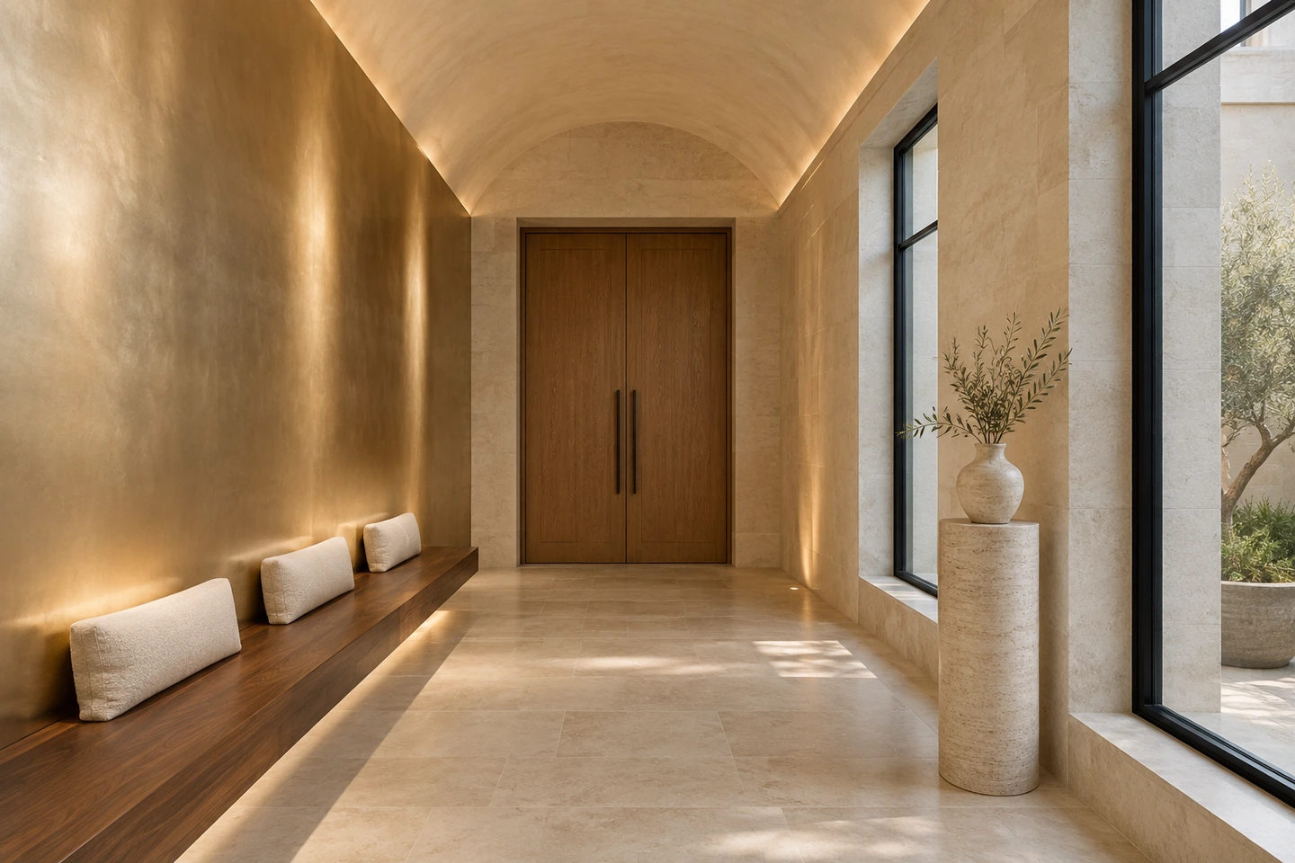 Hammam, vestibule champagne — vue d’ensemble.